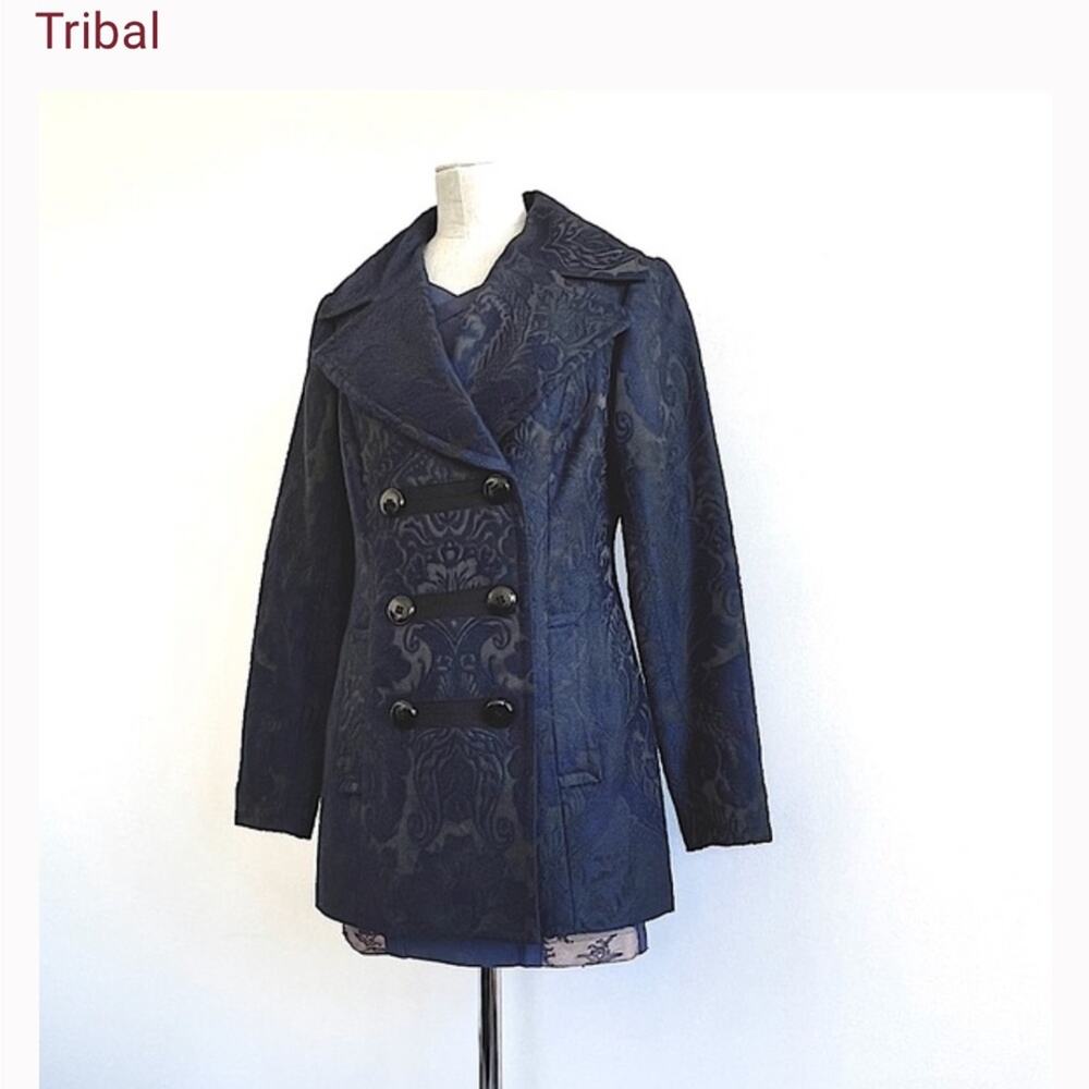 Y2K Blue brocade peacoat retro - Picture 5 of 10